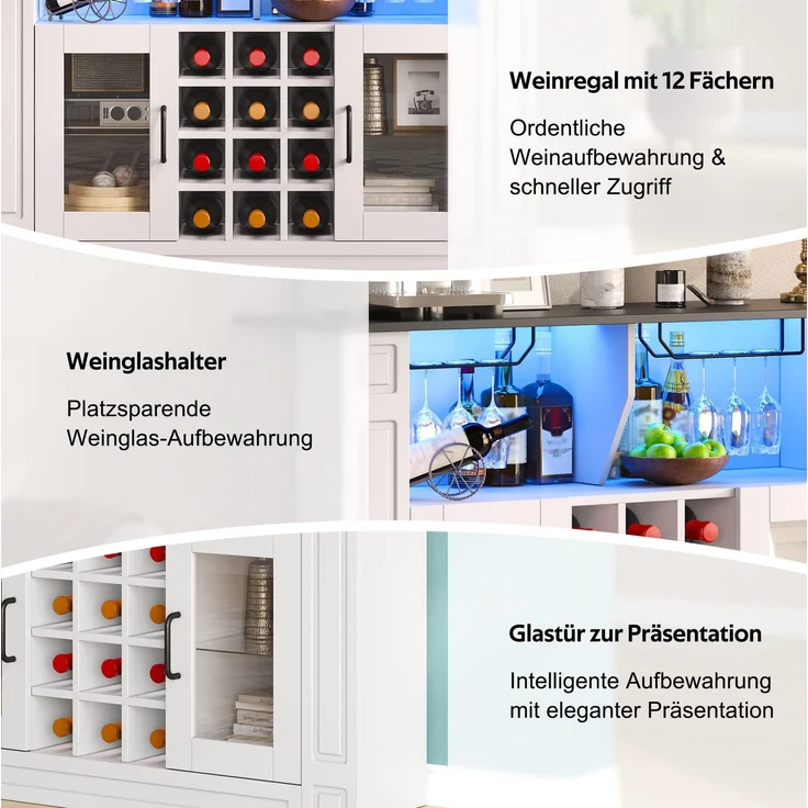 Weinschrank 120 x 35 x 84 cm mit RGB-LED-Beleuchtung und Glastüren – Bild 8