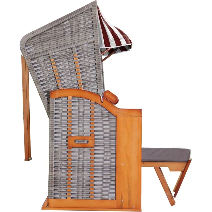 Strandkorb Hanse Ostsee Klassik 1-Sitzer, Rot Weiß Blockstreifen – Bild 4