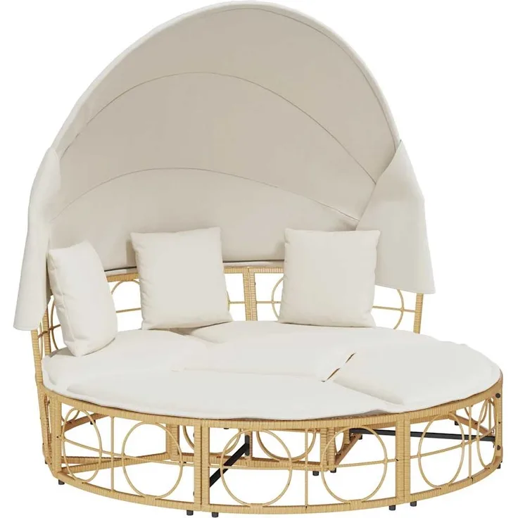 vidaXL Outdoor-Loungebett mit Dach und Kissen Poly Rattan 4108235