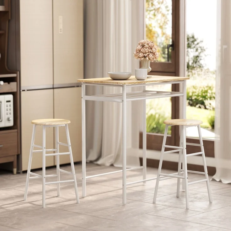 HOMCOM Bartisch Set, MDF, Metall, Weiß, 80B x 50T x 90H cm – Bild 9