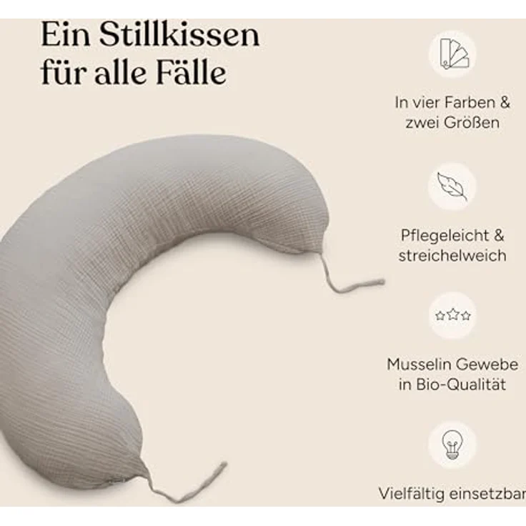 Ehrenkind Stillkissen Musselin aus hochwertiger Bio Baumwolle, Schwangerschaftskissen, Seitenschläferkissen, OEKO-TEX® STANDARD 100 Klasse 1 zertifiziert – Bild 4