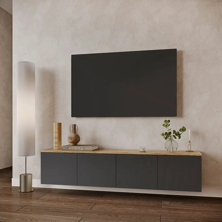 KOMTO Wandregaltisch KOMTO TV Lowboard Hängend – TV Unterschrank, Sideboard für Wohnzimmer – Bild 2