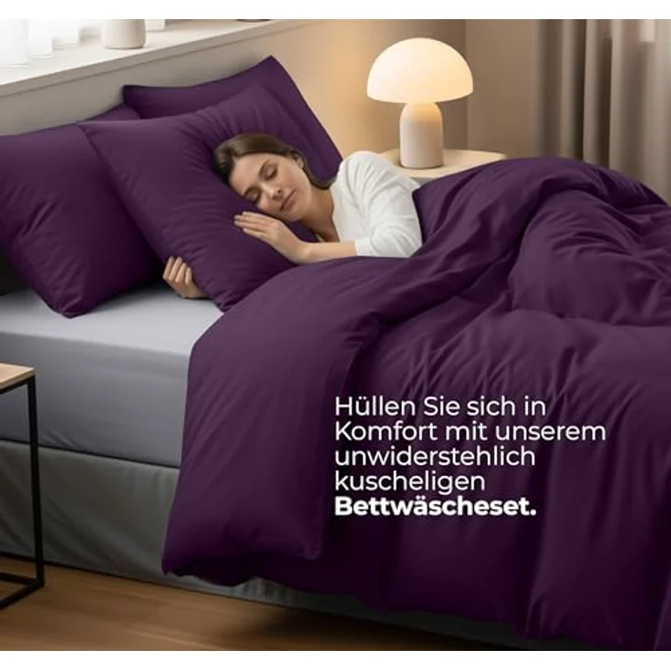 Utopia Bedding Bettwäsche 135x200 Set - Mikrofaser Bettbezug 135x200 cm + 1 Kissenbezug 80x80 cm - Lila – Bild 4