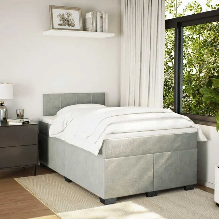 vidaXL Boxspringbett mit Matratze Hellgrau 120x200 cm Samt 3286282 – Bild 3