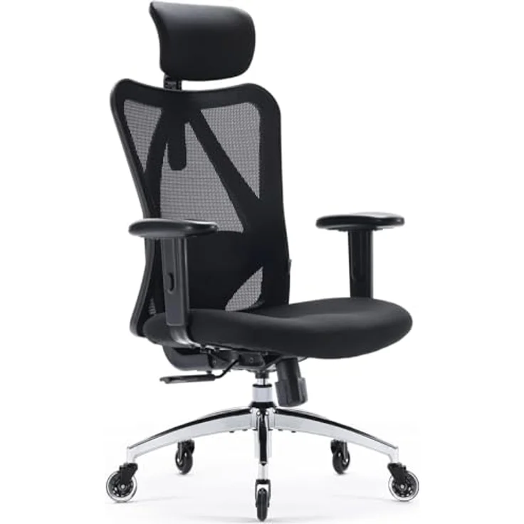 SIHOO Ergonomischer Schreibtischstuhl, Drehstuhl hat Verstellbarer Lordosenstütze, Kopfstütze und Armlehne, Höhenverstellung und Wippfunktion, Rückenschonend, Bürostuhl bis 150kg/330LB Belastbar – Bild 2