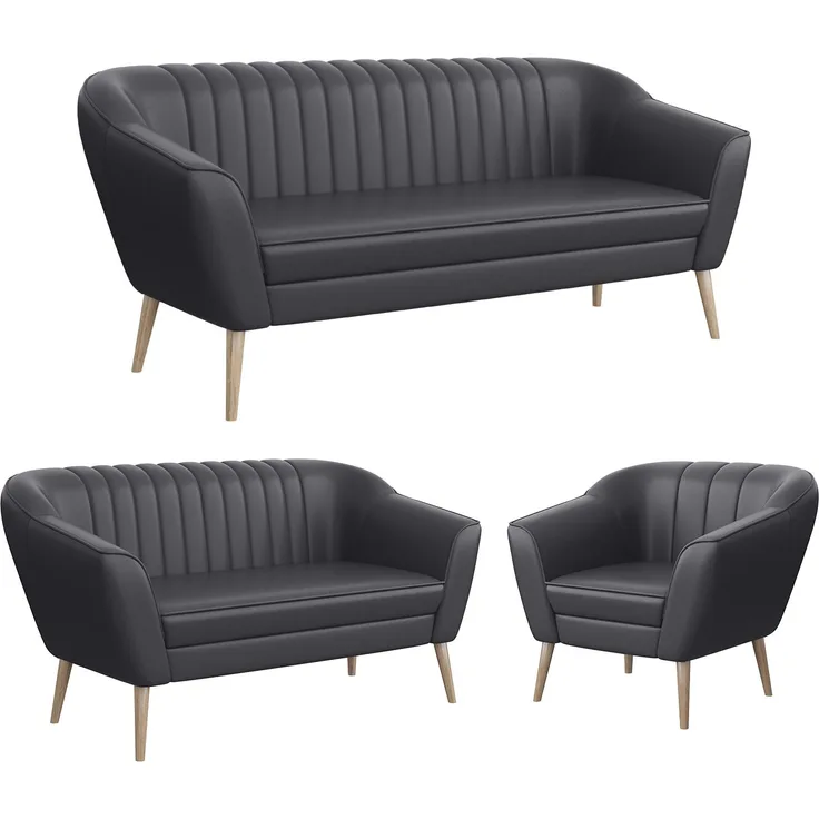 MEBLINI Sofa-Set KAIA 3+2+1 - Grau Kunstleder - für Wohnzimmer - Mini Lounge für sechs Personen - Küchensofa - Sofa Klein - Sitzgarnitur - Polstergarnitur - Sofagarnituren