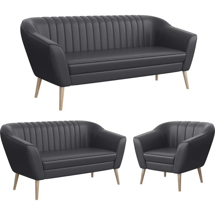 MEBLINI Sofa-Set KAIA 3+2+1 - Grau Kunstleder - für Wohnzimmer - Mini Lounge für sechs Personen - Küchensofa - Sofa Klein - Sitzgarnitur - Polstergarnitur - Sofagarnituren – Bild 1