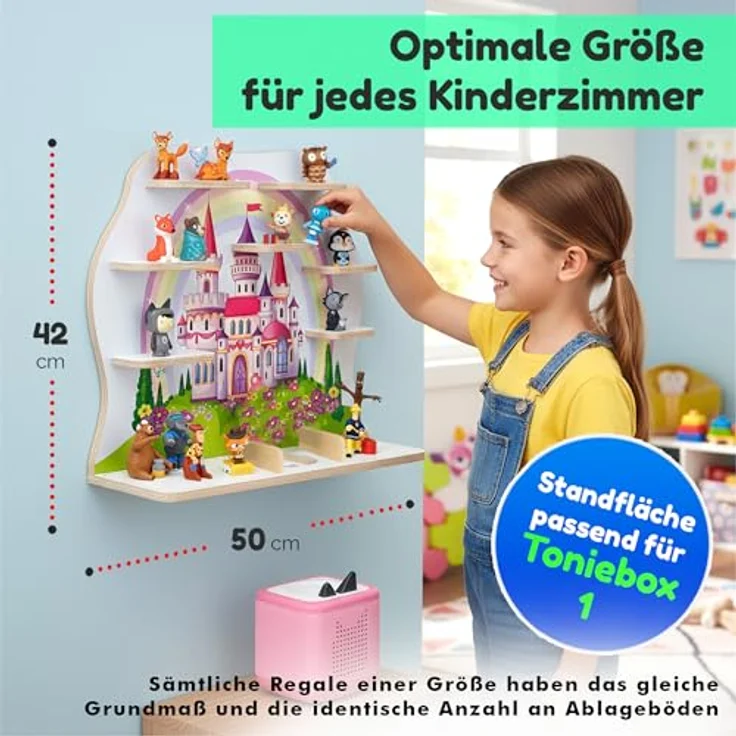 stadtecken Holzregal für Tonies & Toniebox – Musikbox Wandregal aus 10mm Holz – Platz für 35-50 Figuren mit Magnetfunktion – Handgefertigt – Zum Aufstellen oder Aufhängen (Sissi, Groß) – Bild 2