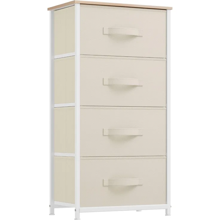 YITAHOME Kommode, 4 Stoffschubladen mit Griffen, Aufbewahrungsschrank, stoffkommode für Schlafzimmer, für Wohnzimmer, Flur, Büro, cremeweiß