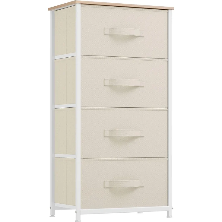 YITAHOME Kommode, 4 Stoffschubladen mit Griffen, Aufbewahrungsschrank, stoffkommode für Schlafzimmer, für Wohnzimmer, Flur, Büro, cremeweiß – Bild 1