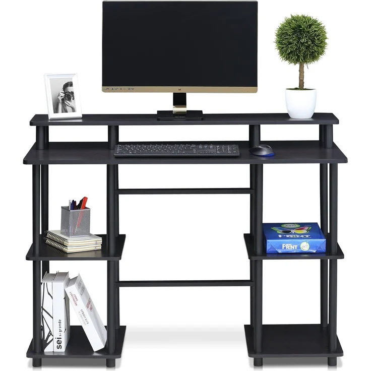 Furinno Computertisch/Schreibtisch mit unterschiedlichen Ablageflächen, Holz, Espresso/Schwarz, 48 x 113.03 x 86.11 cm – Bild 5
