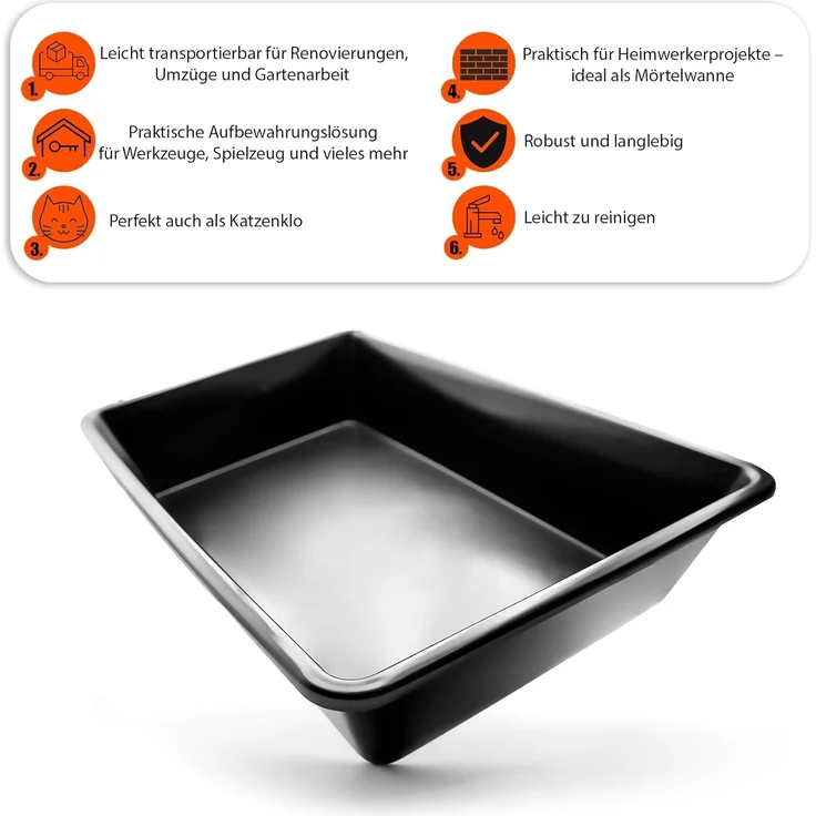 BigDean Allzweckkiste Wanne aus Kunststoff 60x40x12 cm multifunktional einsetzbar (Packung, 1 St, Wanne), Multifunktional, Katzenklo, Mörtelwanne, Pflanzwanne – Bild 2