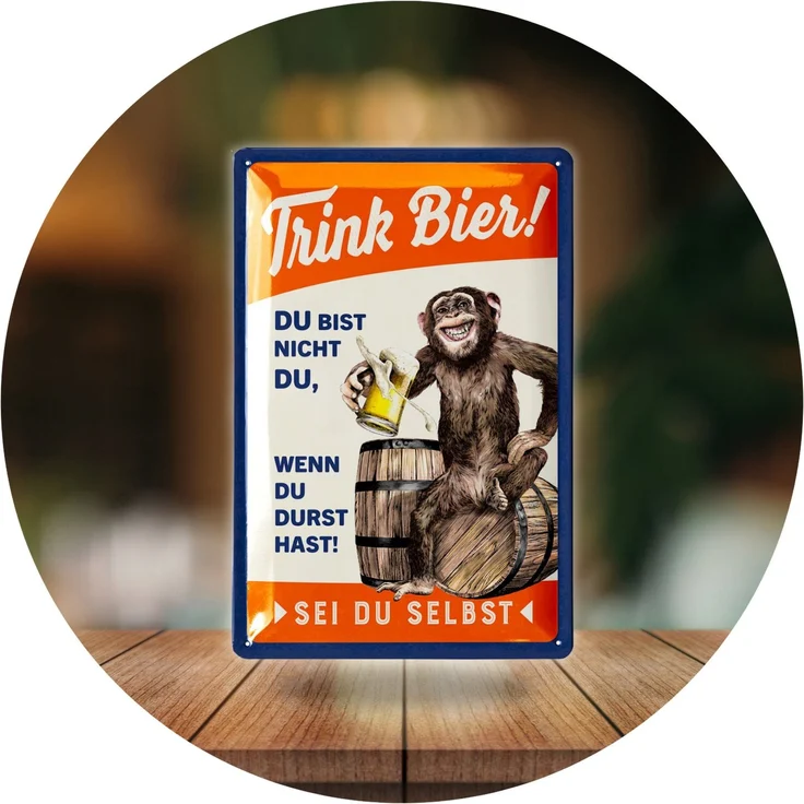 LANOLU Blechschild Trink Bier Affe - 20x30cm – Metall – Mehrfarbig – 20160 – Bild 6