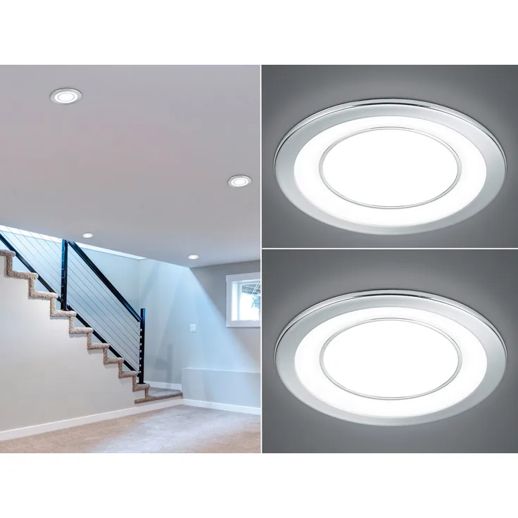 Runde LED Deckeneinbaustrahler 2er Set in Silber Chromfarben Ø 14,8cm