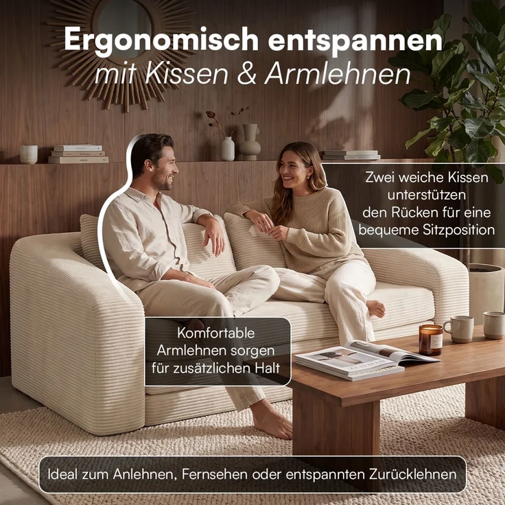 skølm 'Fjäll' Schlafsofa 2 Sitzer mit 2 Kissen, beige, Cordsofa ausklappbar, mit Liegefunktion, vakuumverpackt ohne Aufbau – Bild 8