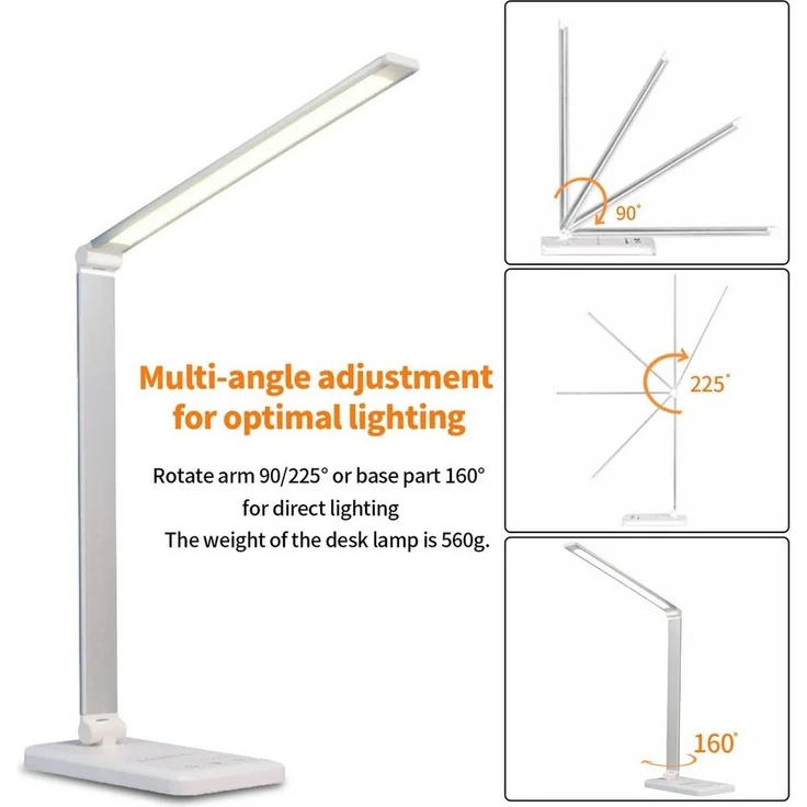 LQWELL Schreibtischlampe LED Schreibtischlampe Dimmbar Metallmaterial, LED wechselbar, 5 Farben & 10 Helligkeitsstufen Augenfreundliche Nachttischlampe, USB-Aufladung, Touch-Steuerung & Memory-Funktion – Bild 2
