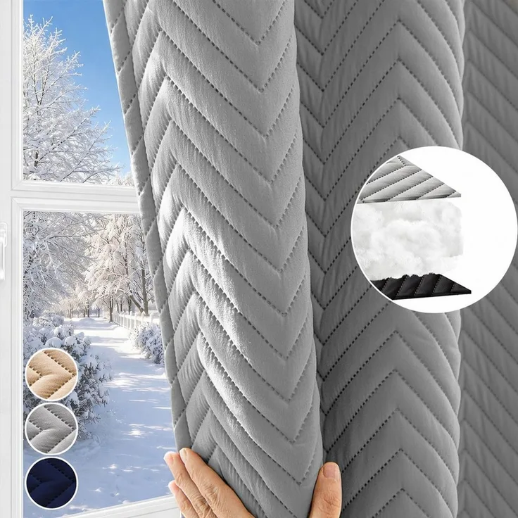 LMaxhome Verdunkelungsvorhang Thermovorhang 370 g/m² Verdunkelungsvorhang mit Multifunktionsband (2 St), Schwerer Vorhang mit 3-Lagen-Aufbau, Chevron-Steppung und Baumwollkern
