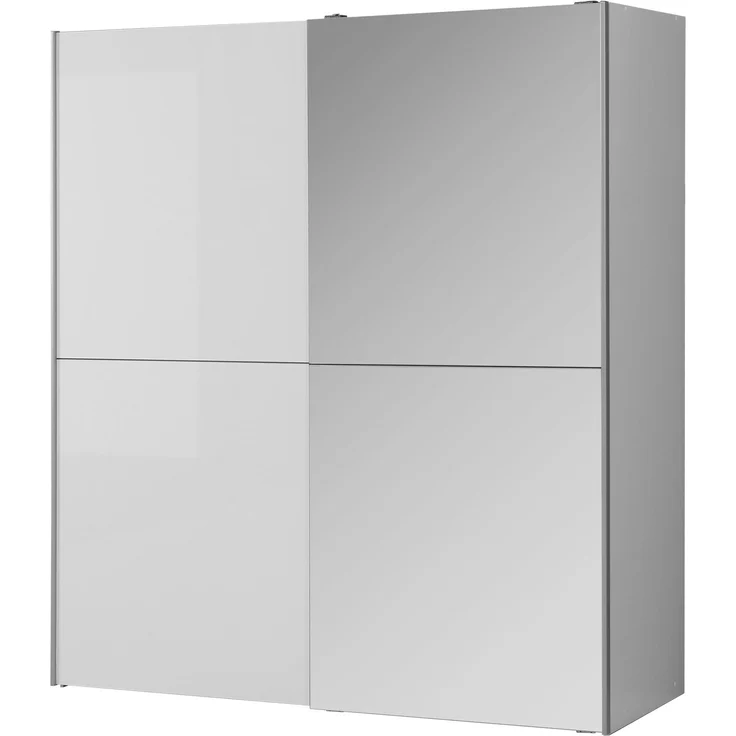 Forte KAIKAIS weißer Kleiderschrank 170, moderner Schwebetürenschrank mit Spiegelfront, 2-türig, Schlafzimmer, Holzwerkstoff, Weiß Hochglanz, 170,3 cm breit x 190,5 cm hoch x 61,2 cm tief – Bild 7