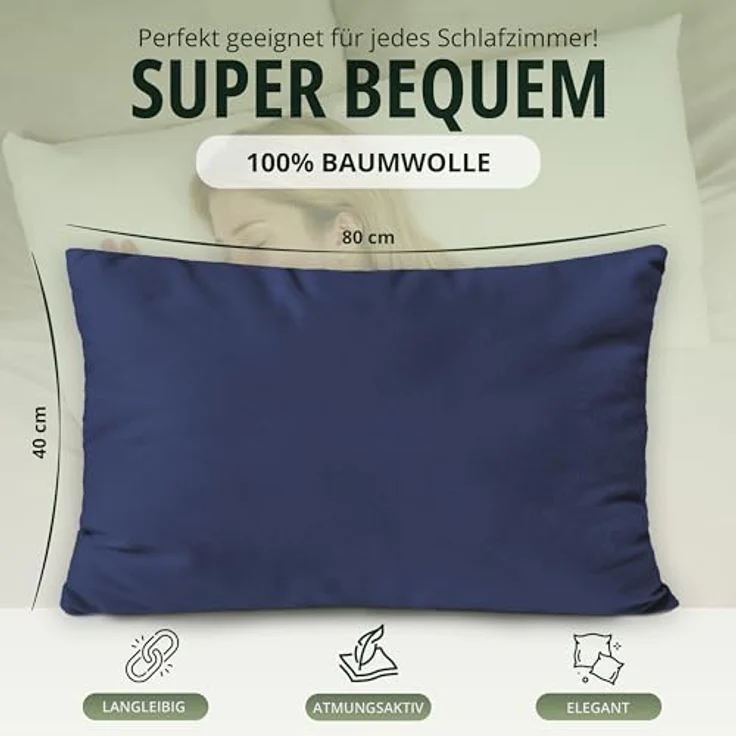 NatureMark 2er Pack Jersey Kissenbezug Kissenhülle Kissenbezüge Seitenschläferkissen Nackenkissen viele Größen und Farben (40x80 cm, Navy blau) – Bild 4