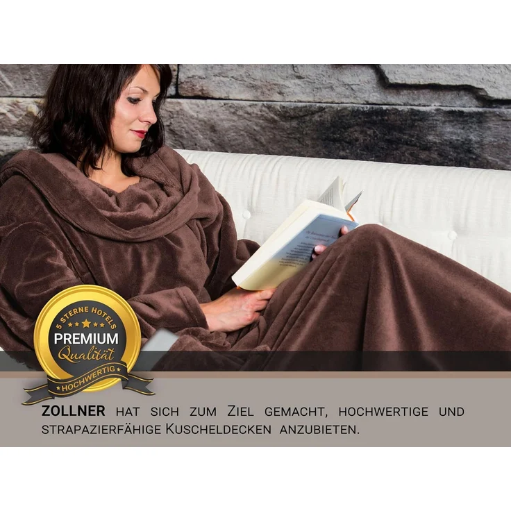 ZOLLNER Kuscheldecke mit Ärmeln, 170x200 cm, braun (schoko) – Bild 5