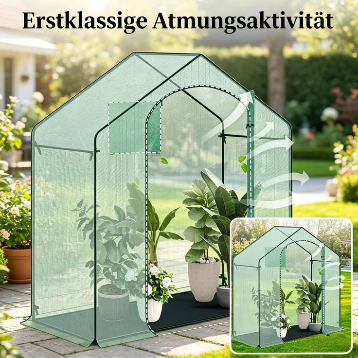 Wohnora-Chic Gewächshaus,Terrasse Gewächshaus,Gewächshaus mit Roll-Up Bogen Reißverschlusstür,Pflanze Winterzelt,Gewächshaus im Freien,H 200cm x T 200cm x B 80cm,Grün – Bild 3