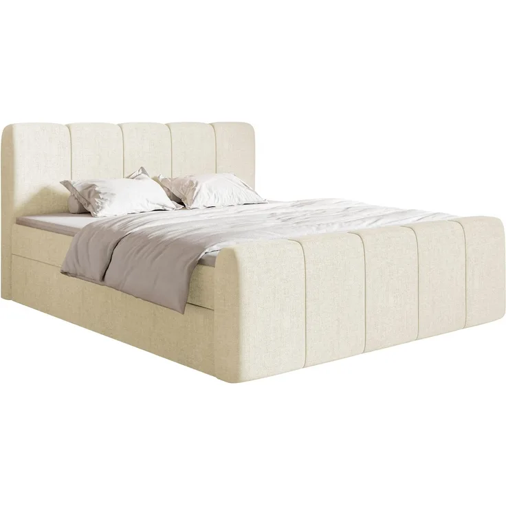 Selsey 'Cloudy II' Boxspringbett mit Bettkästen und Topper Chenille Creme, 160x200 cm