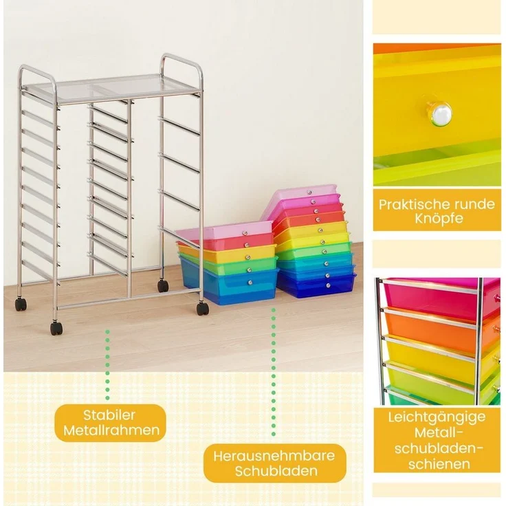 COSTWAY Rollwagen, Rollcontainer mit 15 stapelbaren Schubladen Metallgestell – Bild 3