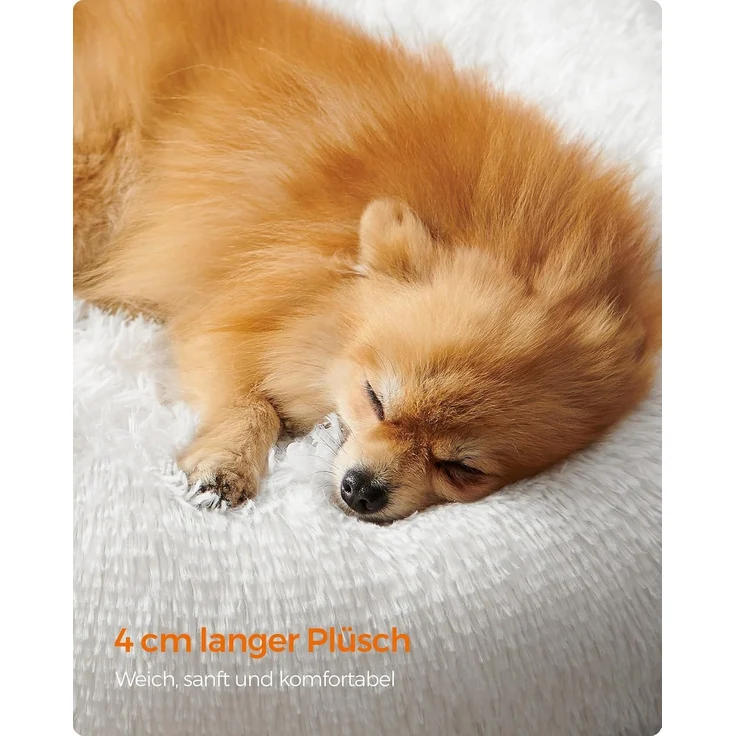 Feandrea Hundebett flauschig, Katzenbett, Donut Kissen, waschbar, Polsterung in der Mitte herausnehmbar, Langer Plüsch, 60 cm Durchmesser, wolkenweiß PGW038W01 – Bild 4