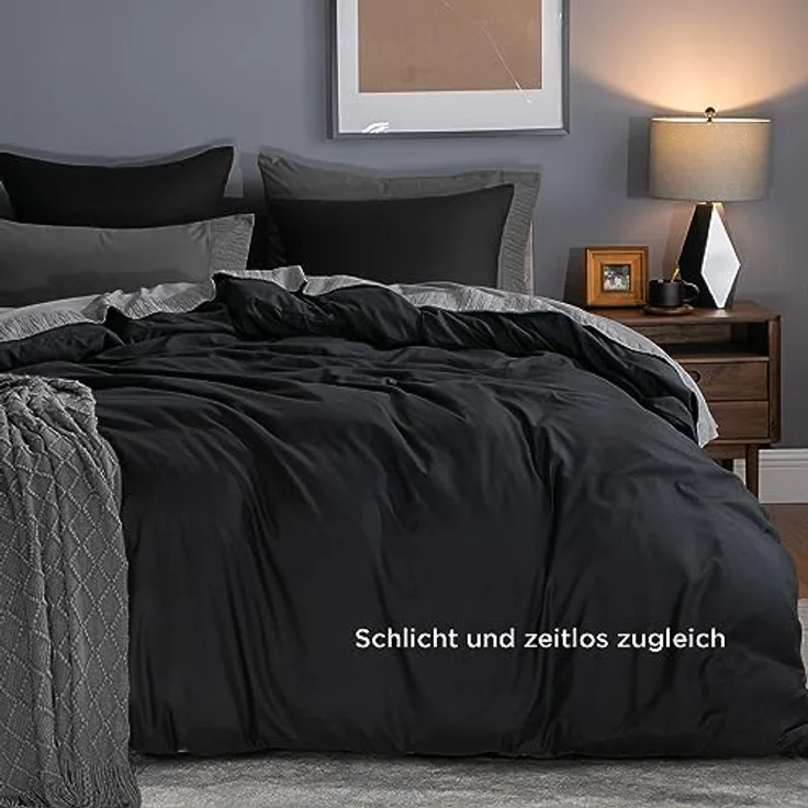 BEDSURE Bettwäsche 135x200 2teilig Schwarz - Bettwäsche Schwarz 1 Bettbezug 135x200 cm + 1 Kissenbezug 80X80 cm, ÖKO-TEX Bettwäsche-Sets Polyester Mikrofaser mit Reißverschluss – Bild 4