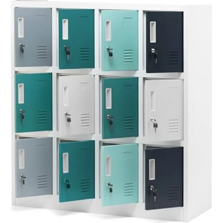 Jan Nowak Metallschrank Schule Kindergarten mit 12 abschließbaren Fächern, Schließfachschrank Stahl, Garderobenschrank Kinder, Kita Spind Hort, 120 x 109 x 45 cm – Bild 4
