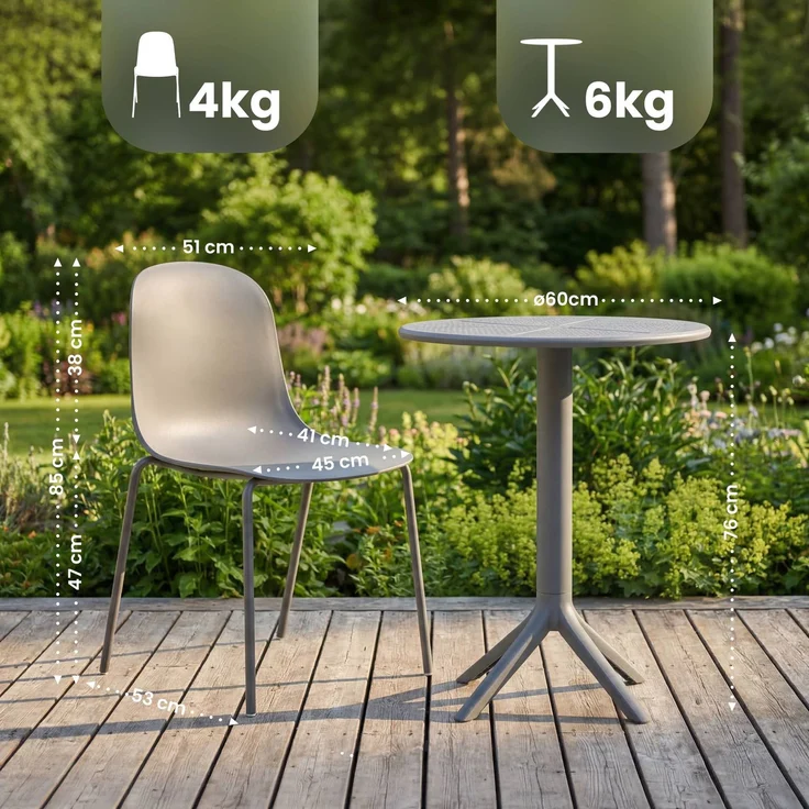 Gartenmöbel-Set ELLA mit 2 Stühlen - 162 x 60 x 85 cm, Kunststoff, Dunkelgrau | Balkonset Gartenset Tisch mit Stühlen Bistroset Outdoor – Bild 2