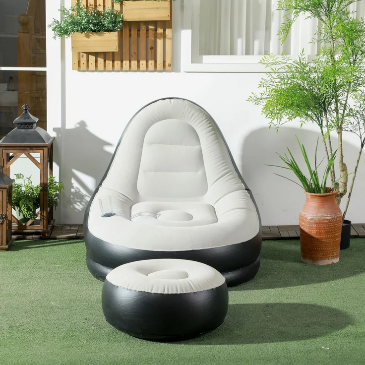 MELAYR, Aufblasbarer Sessel Luftsessel Outdoor-Sessel, 125 x 100 x 87cm, Grau + Schwarz, Hellgrau+Schwarz – Bild 4
