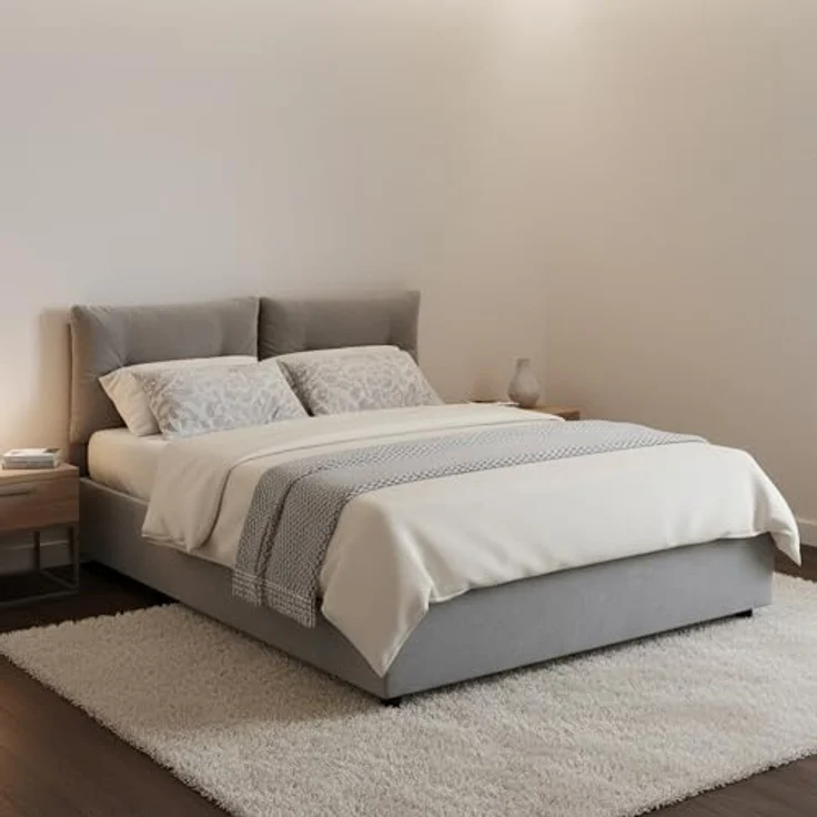 Talamo Italia - Angelica Queen-Size-Bett, Bettkasten mit Stoffbezug, 100 % Made in Italy, Öffnung vorne, inklusive Matratze 120 x 190 cm, Grau – Bild 1