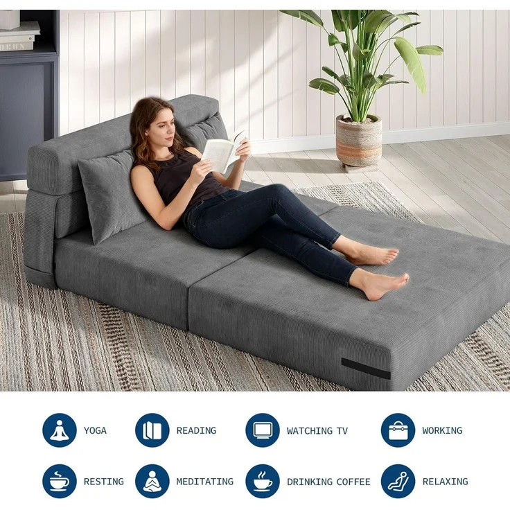 GarveeMore Schlafsofa mit Kissen,ausklappbares Zweisitzer-Sofa,umwandelbarer Schlafplatz, Lounge mit getuftetem für Wohnzimmer,Schlafzimmer,Gästezimmer – Bild 3