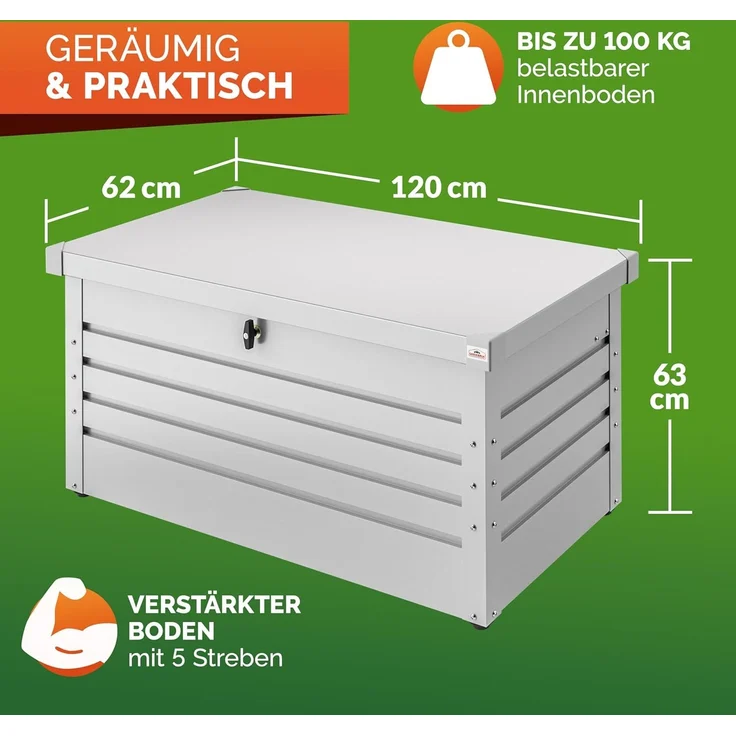 Gardebruk Gartentruhe aus pulverbeschichtetem Metall, 360L, abschließbar, weiß, 120 x 62 x 63 cm – Bild 3