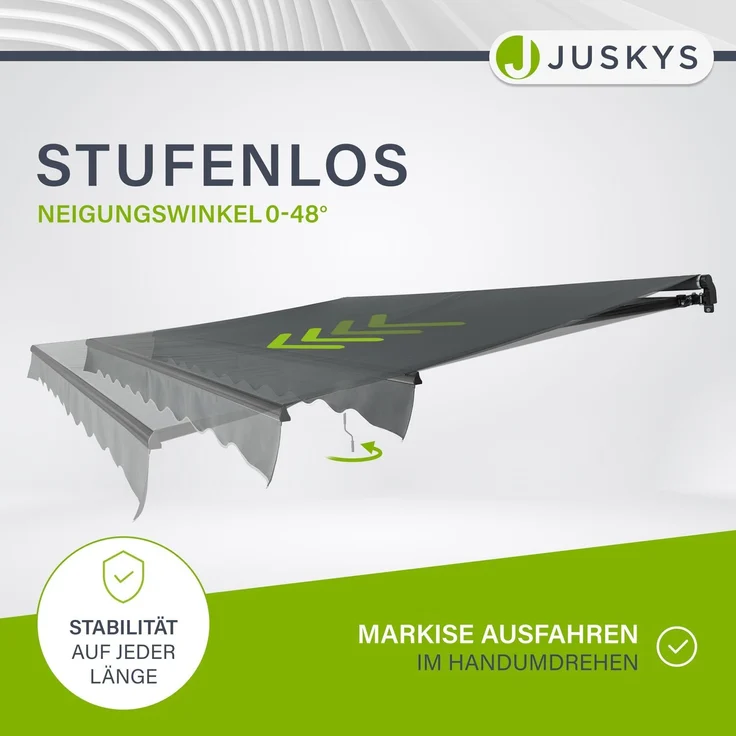 Juskys Markise - Gelenkarmmarkise mit Kurbel & Halterung, Grau, 350x300 cm – Bild 4
