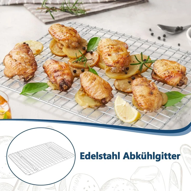 Homikit 2 Stück Kuchengitter Edelstahl Auskühlgitter 29,7x22,7x1,8cm – Bild 5