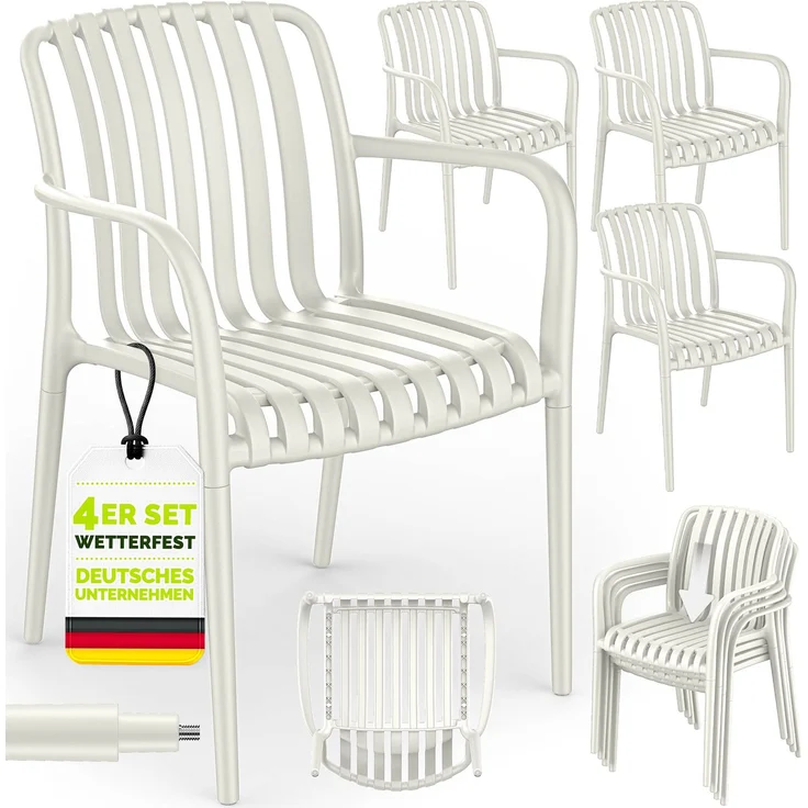 tillvex® Gartenstühle 4er Set Stapelbar Wetterfest mit Armlehne | Outdoor Stühle bis 120kg belastbar | Gartenstühle Outdoor | Terrassenstuhl Gartenmöbel Balkon Garten Terrasse – Bild 6