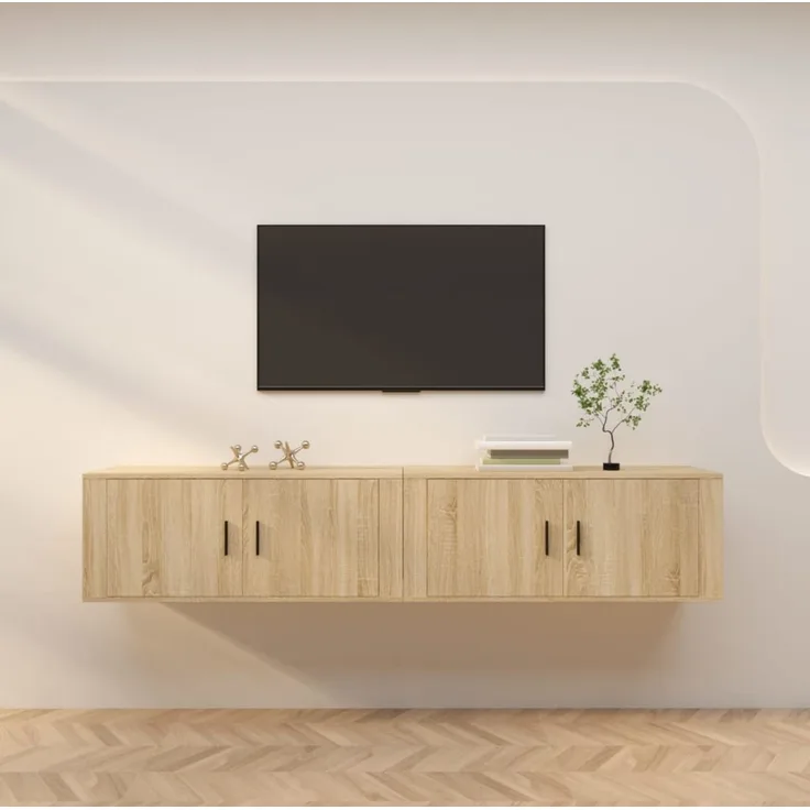 2 pcs TV-Wandschrank, TV Hängeboard Hängeschrank Sonoma-Eiche 100x34,5x40 cm