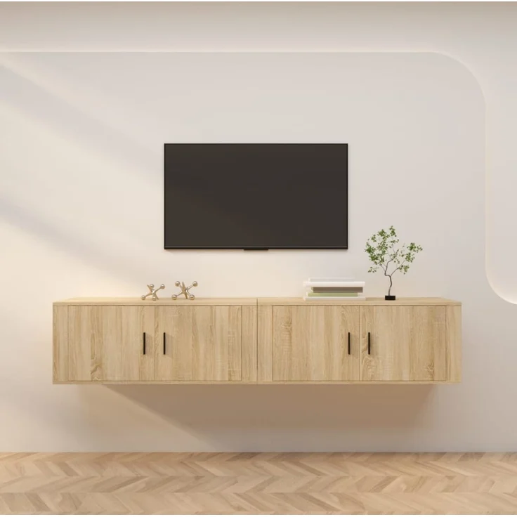 2 pcs TV-Wandschrank, TV Hängeboard Hängeschrank Sonoma-Eiche 100x34,5x40 cm – Bild 1
