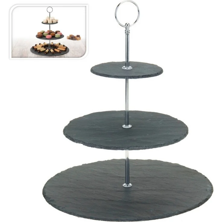 Koopman Etagere Grau, Schiefer, (1-tlg), Schiefer, mit Tragegriff, 3 Ebenen, Modern – Bild 5