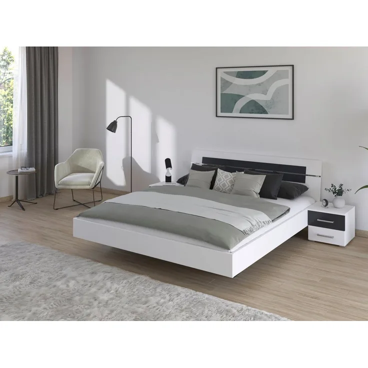 rauch Bettanlage Doppelbett Futonbett BURANO in schwebender Optik, (Set, 3-tlg), und abgesetztem Kopfteil mit 2 Nachttischen MADE IN GERMANY