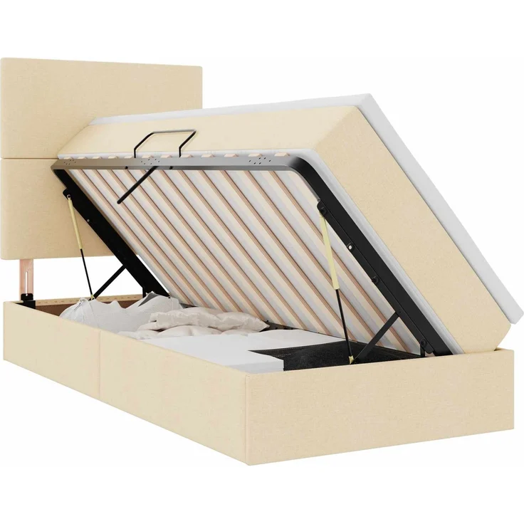 vidaXL LED-Speicherbett mit Matratze Creme 90 x 190 cm Stoff 3372325 – Bild 2
