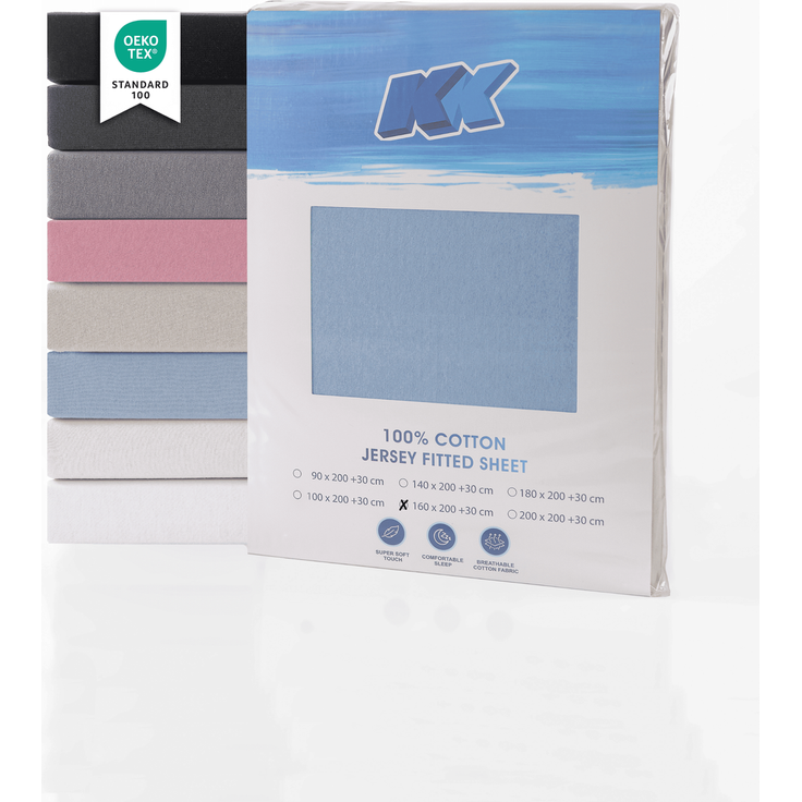 Jersey Spannbettlaken Baumwolle 160x200+30 cm, diverse Farben Hellblau