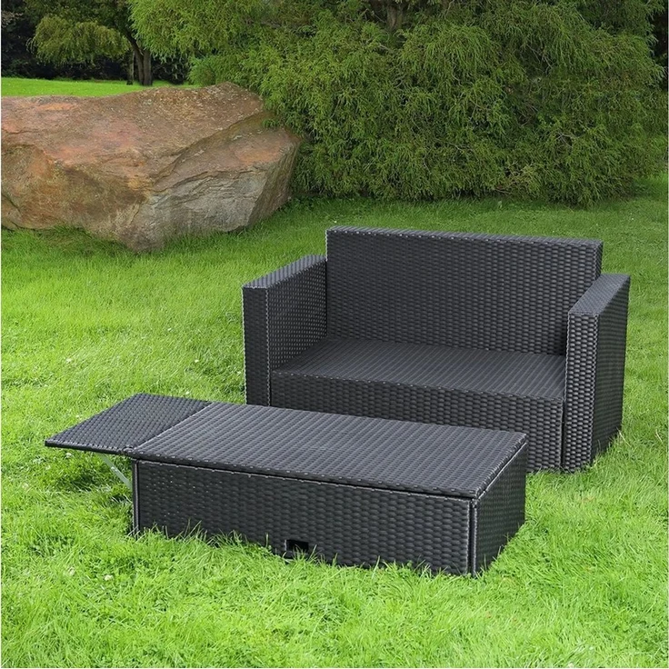 Feel2Home Gartenlounge-Set Polyrattan-Lounge mit Zweisitzer-Sofa und Ottomane mit Stauraum, (Set, 2-tlg, Sofa & Ottomane), Kissen inkl. Reißverschluss daher abnehm- und waschbar – Bild 4