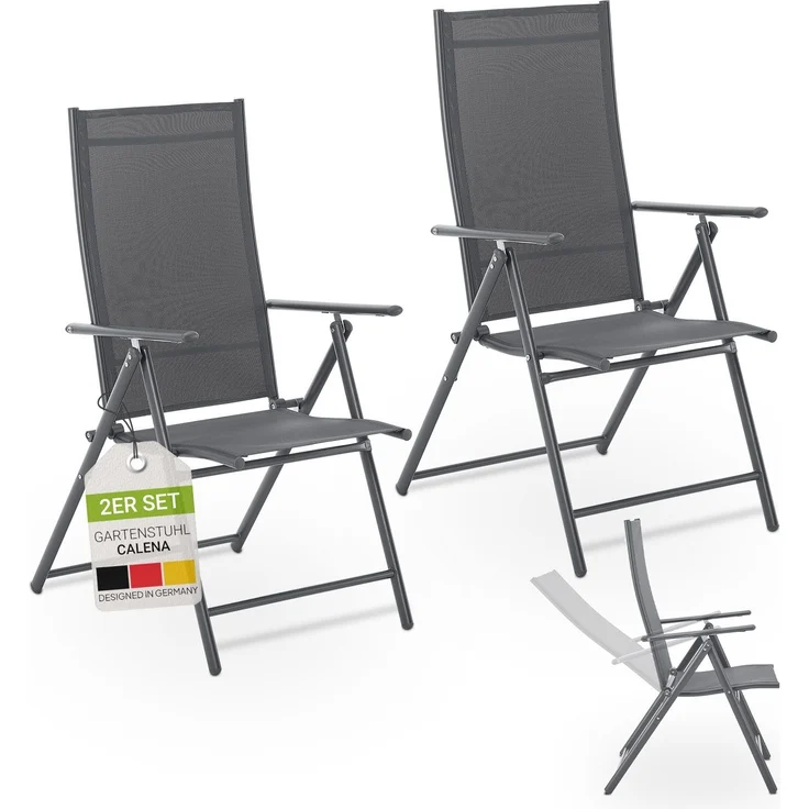 Juskys 'Calena' Gartenstuhl-Set 2-tlg., klappbar mit 7-fach verstellbarer Rückenlehne, Textilgewebe anthrazit – Bild 1