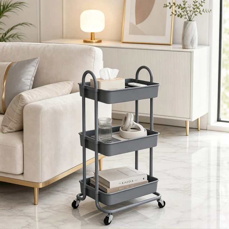 Sekey 3 Ebenen Küchenwagen 34×43×84 cm Servierwagen mit Rollen, Badregal aus Metall – Bild 6
