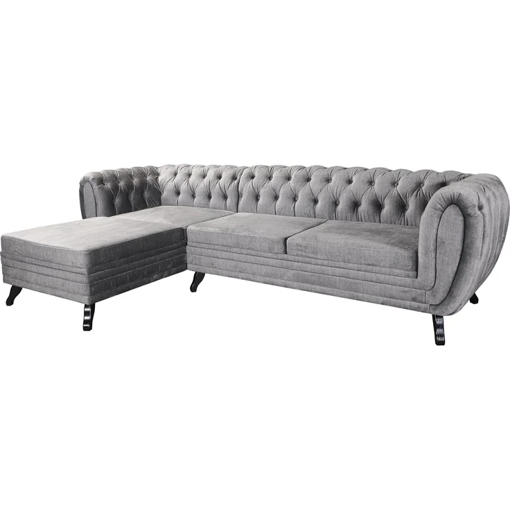 Edles Chesterfield Ecksofa Velours grau Couch Polstersofa Wohnlandschaft Sofa – Bild 2