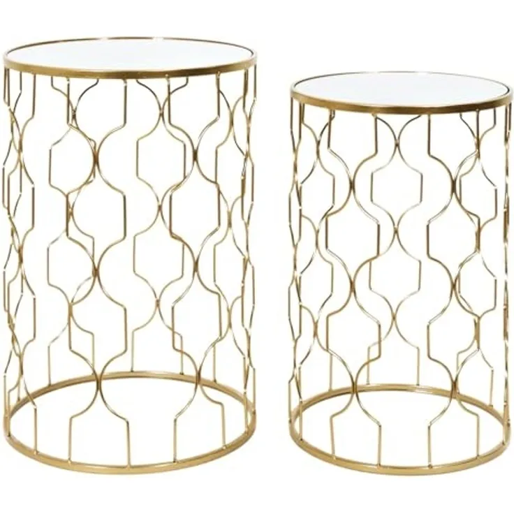 HOME DECO FACTORY, HD0444, Eleganter Satztisch aus Glas und Gold, zeitgenössisches Design, praktisch und modular, ideal für Wohnzimmer oder Leseecke, Maße 38 x 55 x 38 cm, Farbe Gold