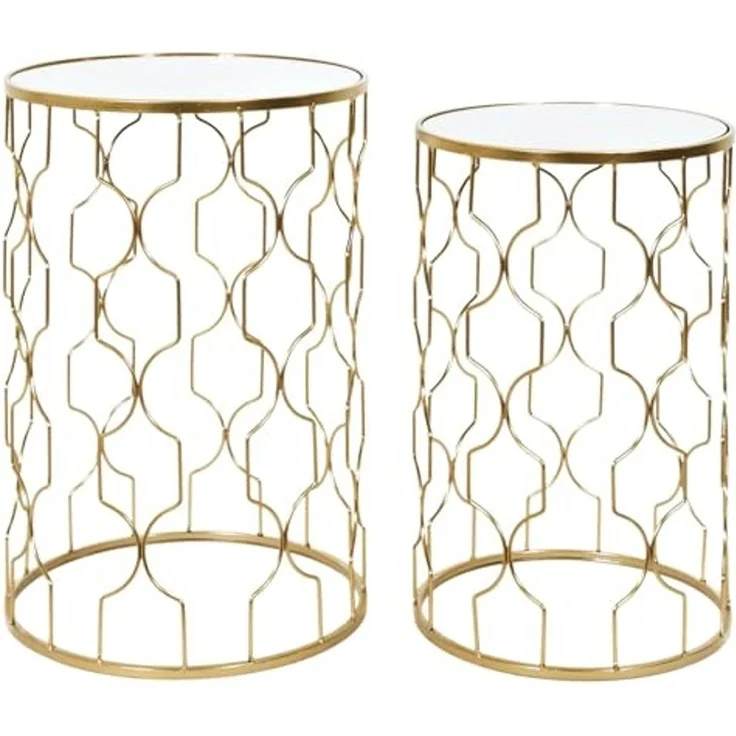 HOME DECO FACTORY, HD0444, Eleganter Satztisch aus Glas und Gold, zeitgenössisches Design, praktisch und modular, ideal für Wohnzimmer oder Leseecke, Maße 38 x 55 x 38 cm, Farbe Gold – Bild 1